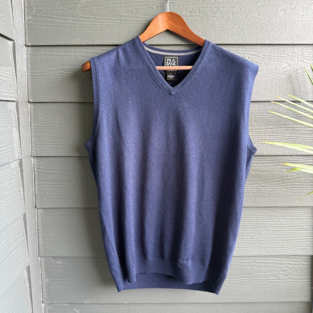 Jos. A. Bank Traveler Merino Wool Sweater Vest Navy Blue V-Neck Men's M